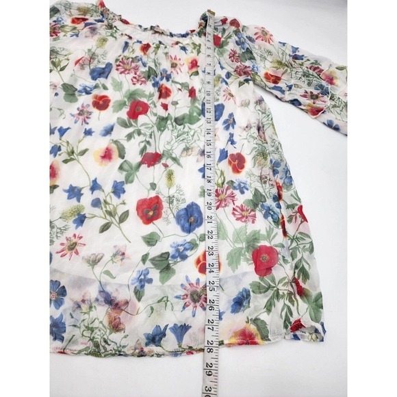 Bellambra 100% Silk Italian Floral Peasant Sheer Lined Blouse Top Size L - Picture 7 of 10